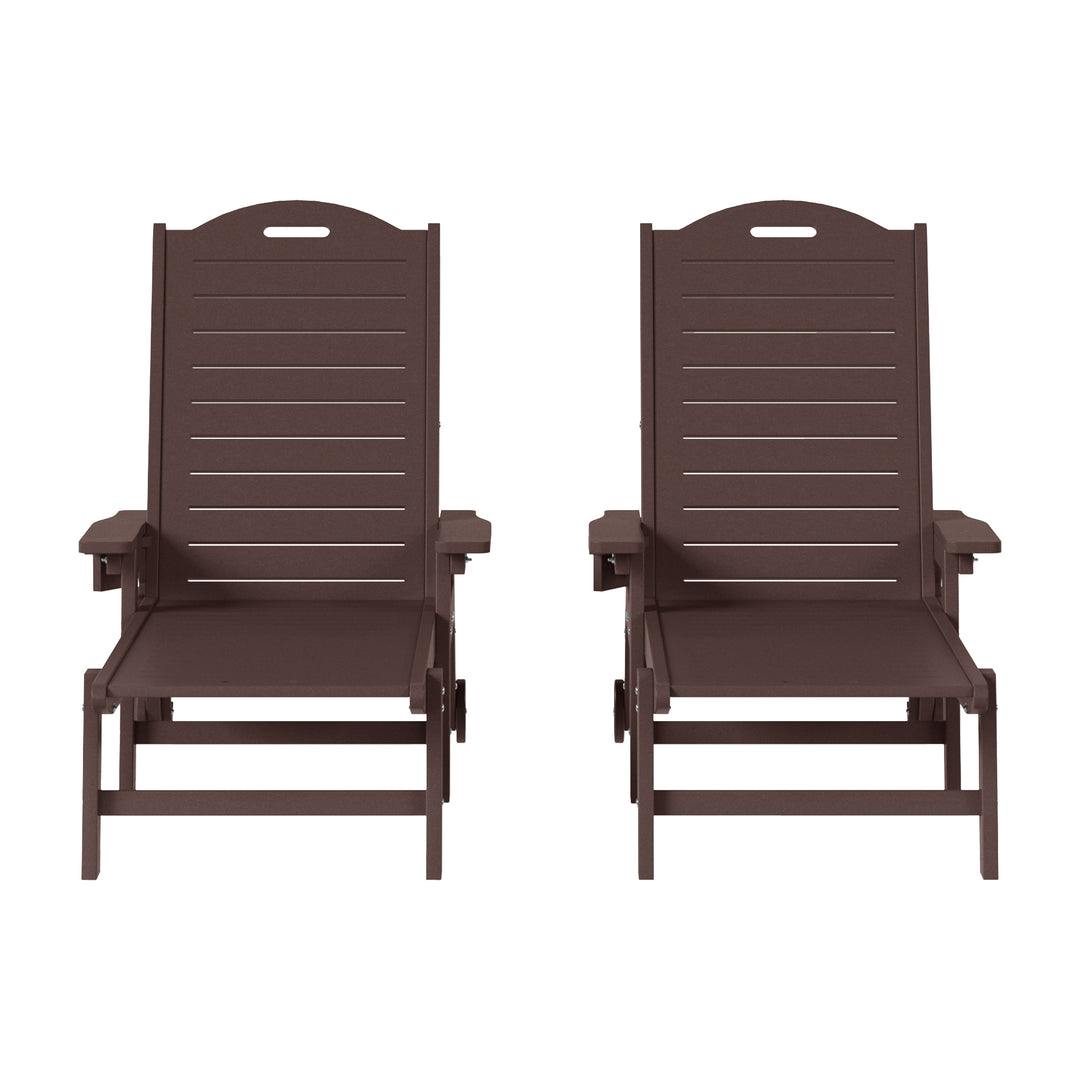 Aruba Outdoor HDPE Patio Chaise Lounges With Wheels & Cup Holder (Set of 2)