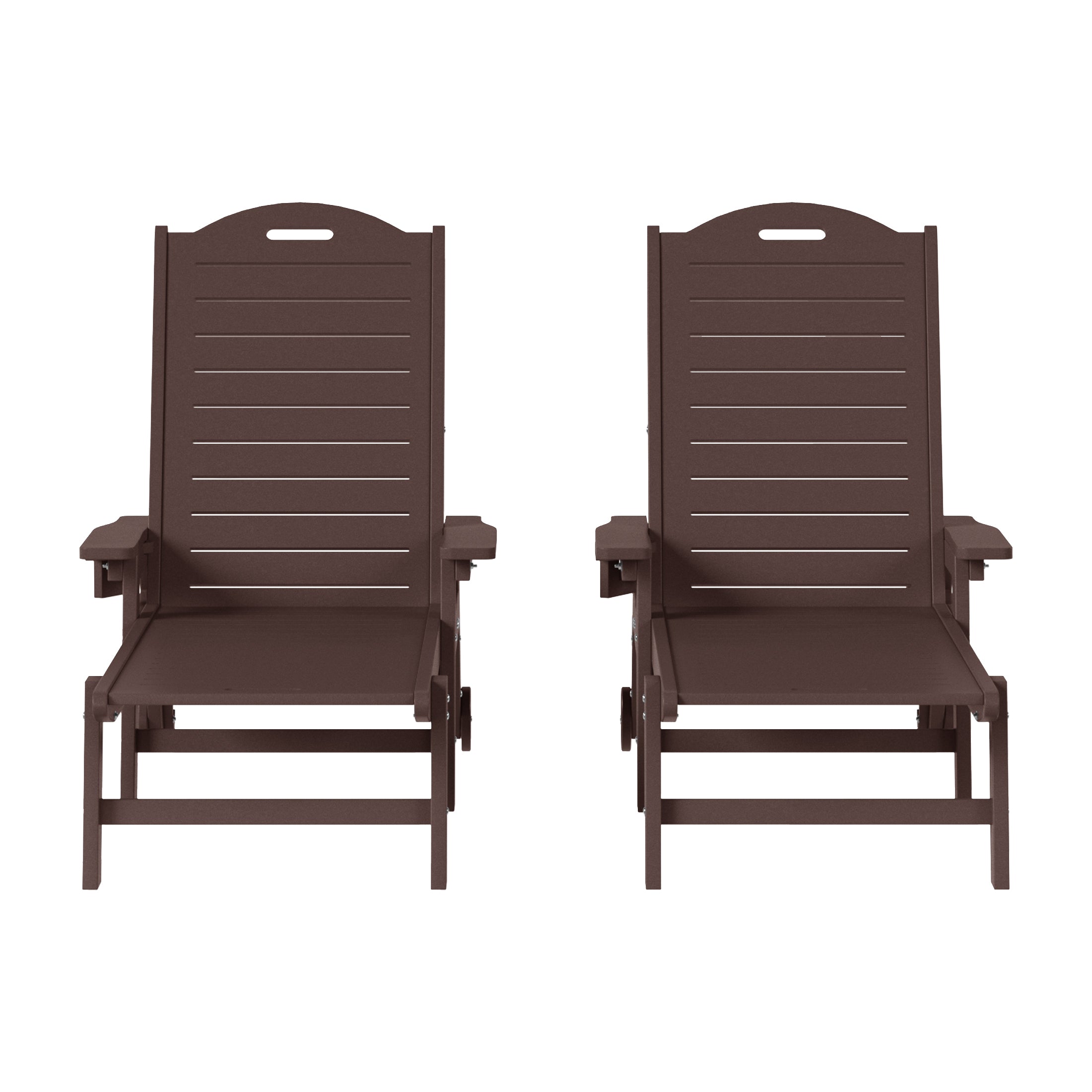 Aruba Outdoor HDPE Patio Chaise Lounges With Wheels & Cup Holder (Set of 2)