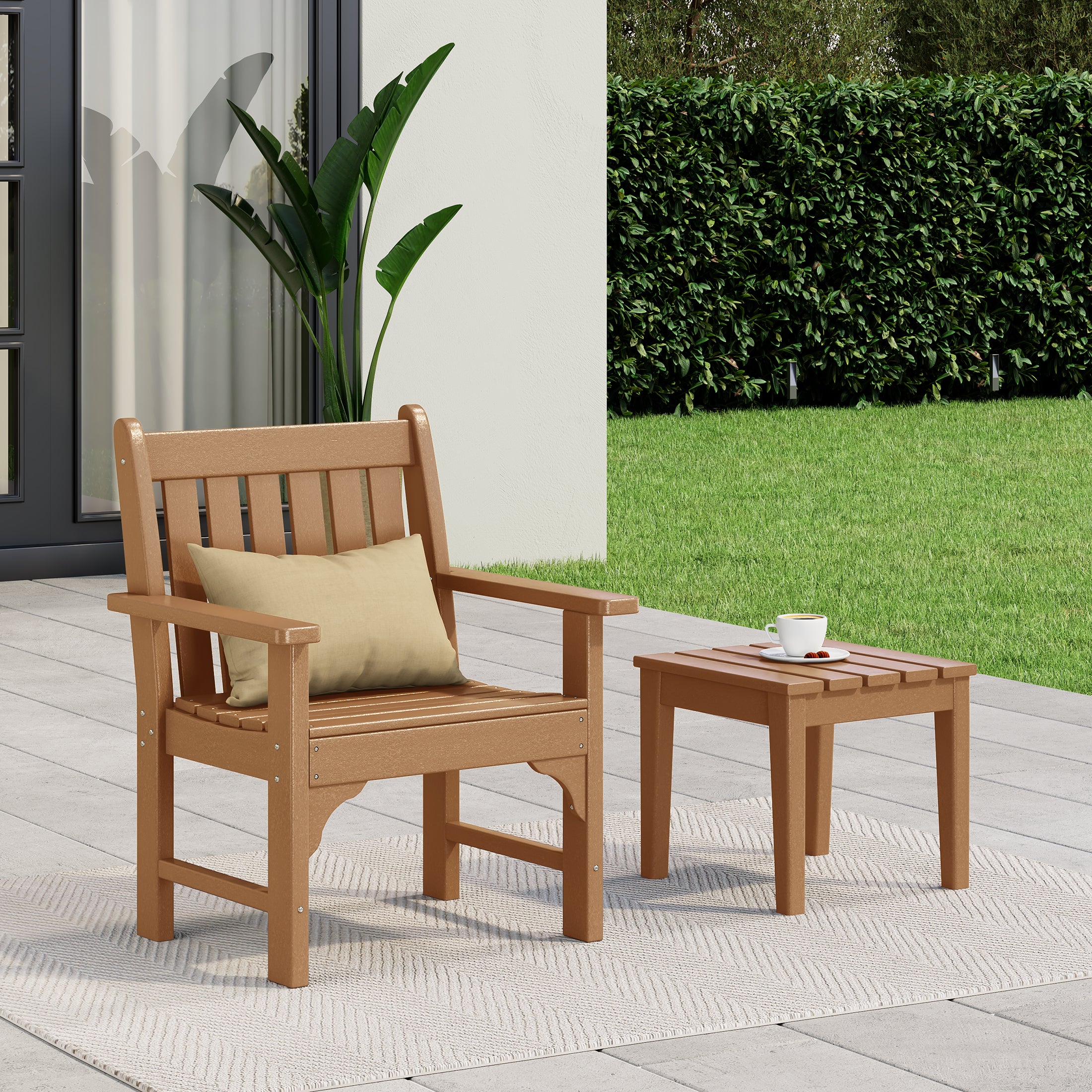 Malibu Outdoor Patio 2-Piece HDPE Adirondack Garden Chair with Square Adirondack Side Table Set