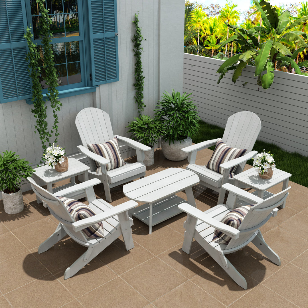 Tuscany HIPS 7-Piece Outdoor Folding Adirondack Chair With Coffee Table and Side Table Set