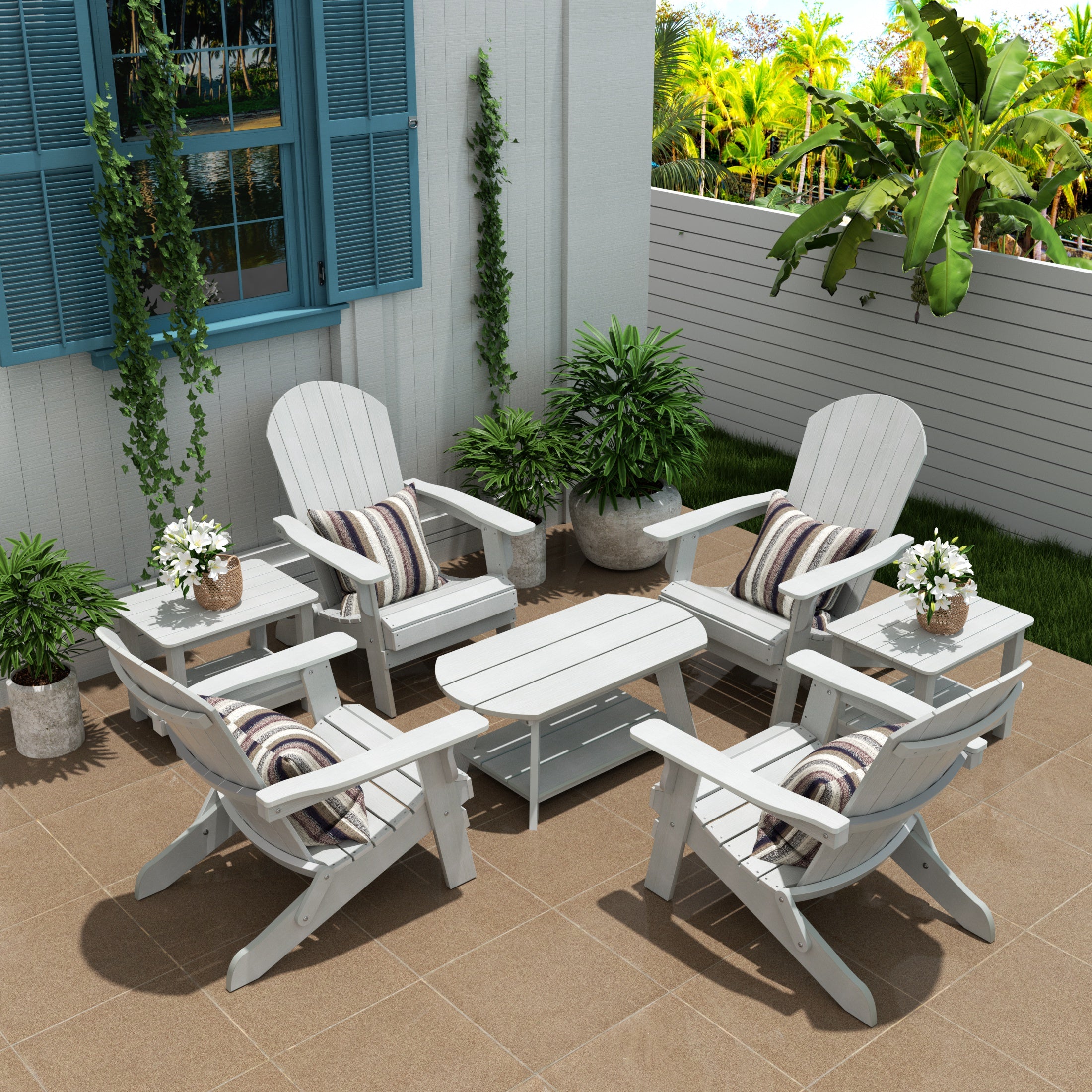 Tuscany 7-Piece HIPS Outdoor Poly Adirondack Seashell Conversation Lounge Set