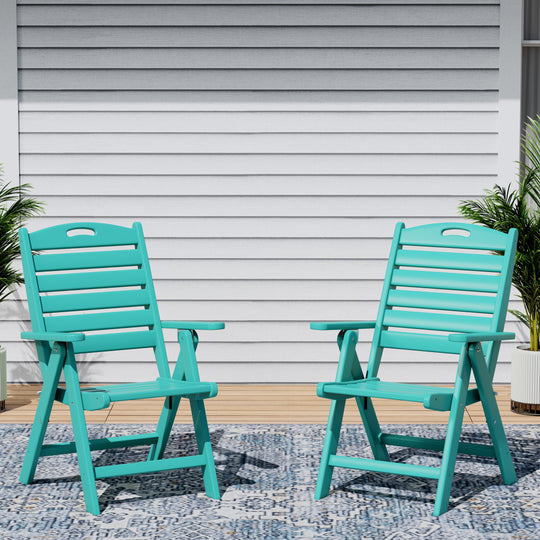 Azura HDPE Adjustable Highback Folding Outdoor Patio Dining Chairs Set of 2