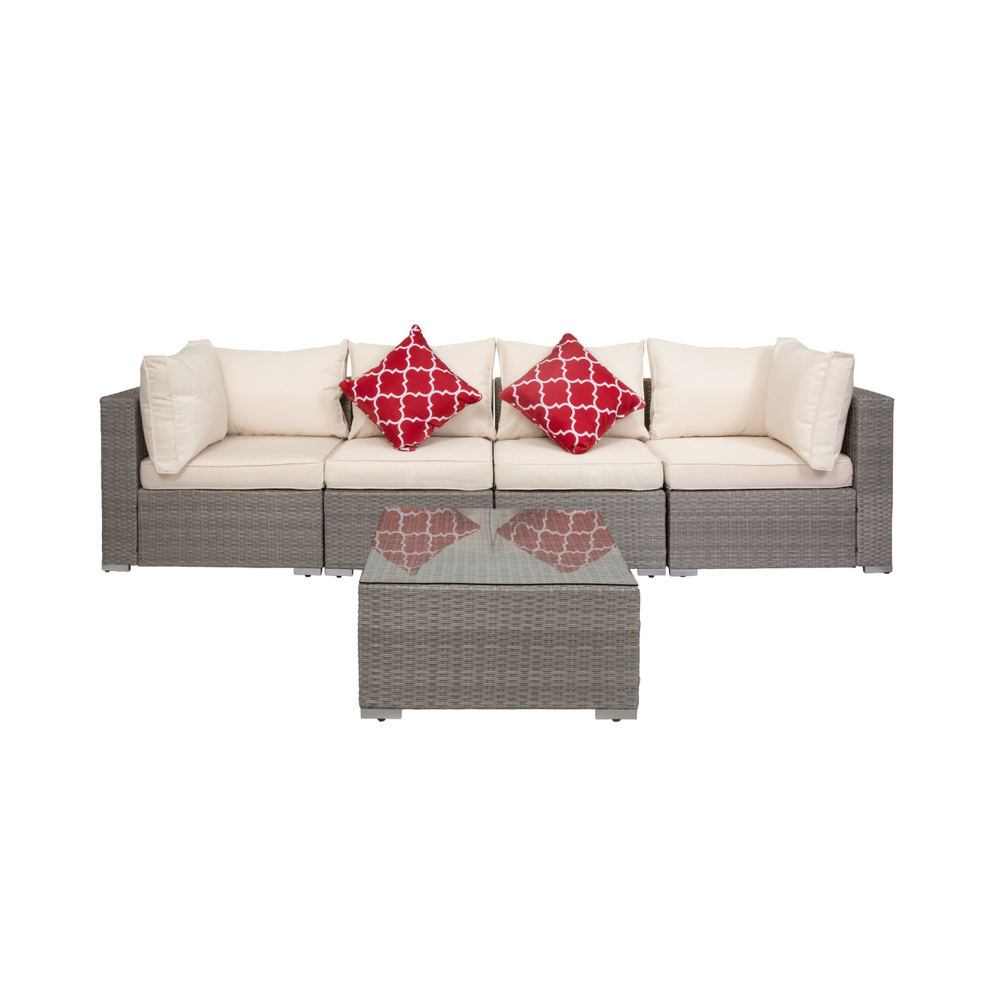Irvine 5-Piece Outdoor Patio Rattan Wicker Sofa with Coffee Table Set