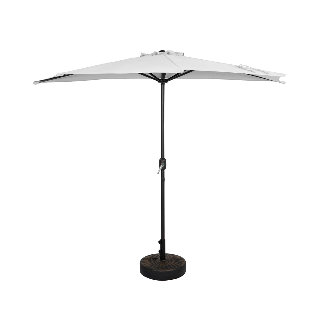 Lanai 9 ft. Aluminum Half Market Crank Lift Patio Umbrella with Bronze Round Base