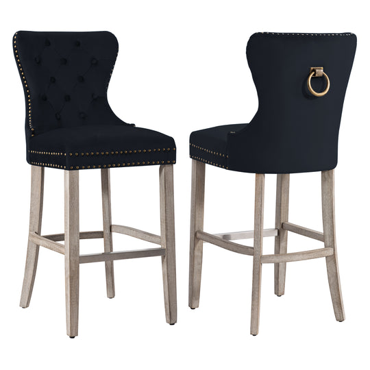 Wordford 29" Tufted Velvet Bar Stool (Set of 2), Antique Gray