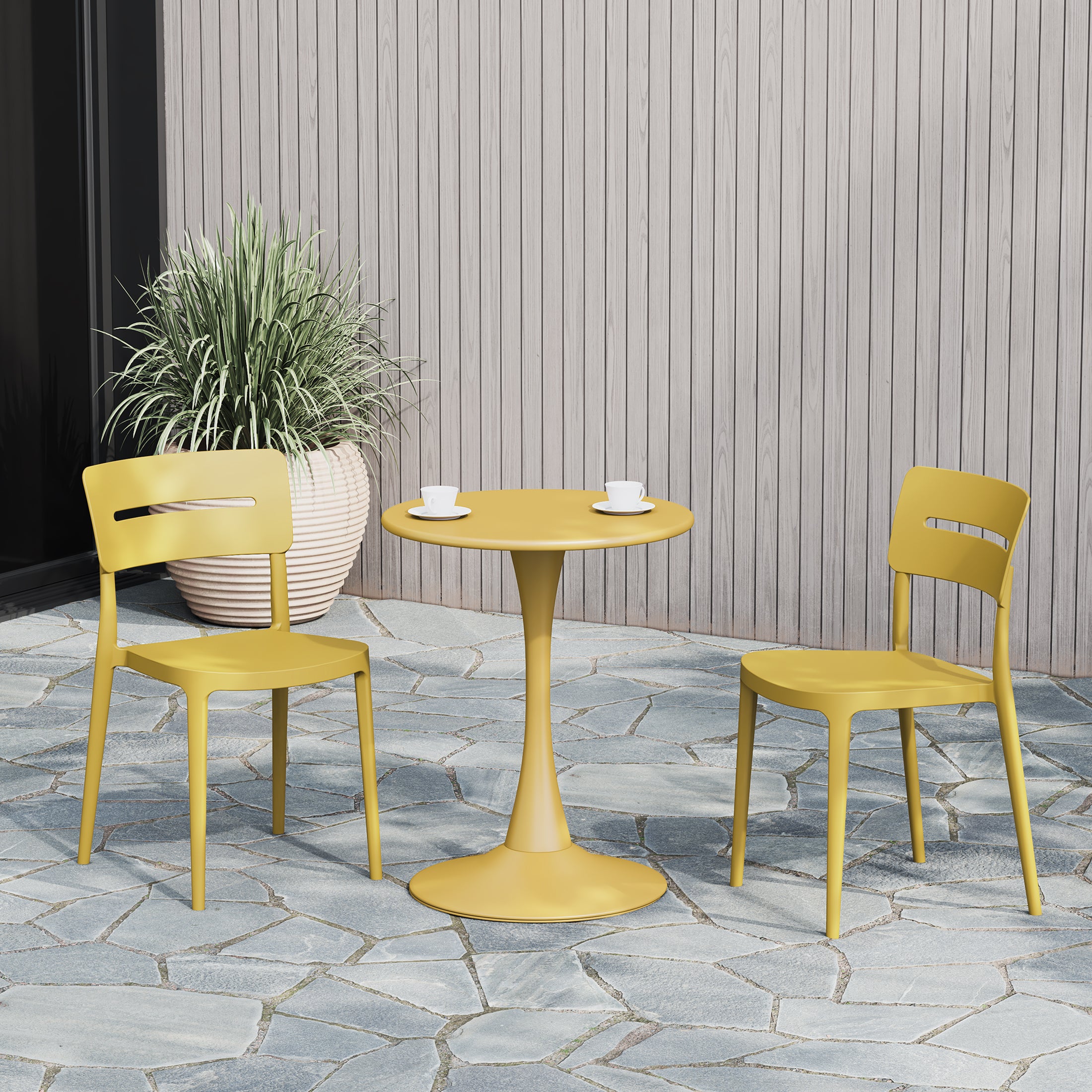 Playa Outdoor Modern Stackable Plastic Patio Dining Chairs (Set of 2)