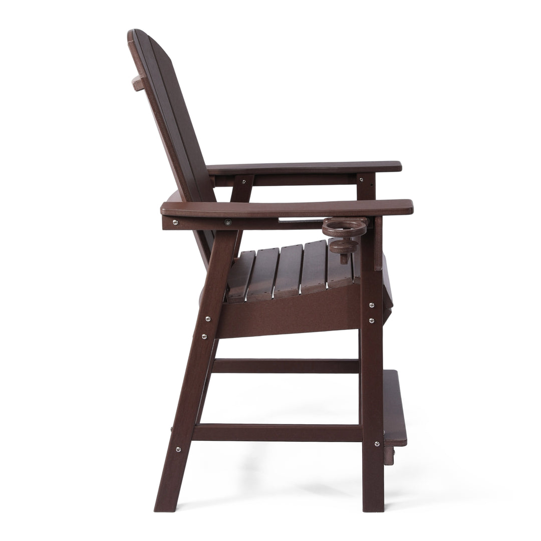 Malibu Outdoor HDPE  Tall Adirondack Counter Height Bar Chair With Cup Holder