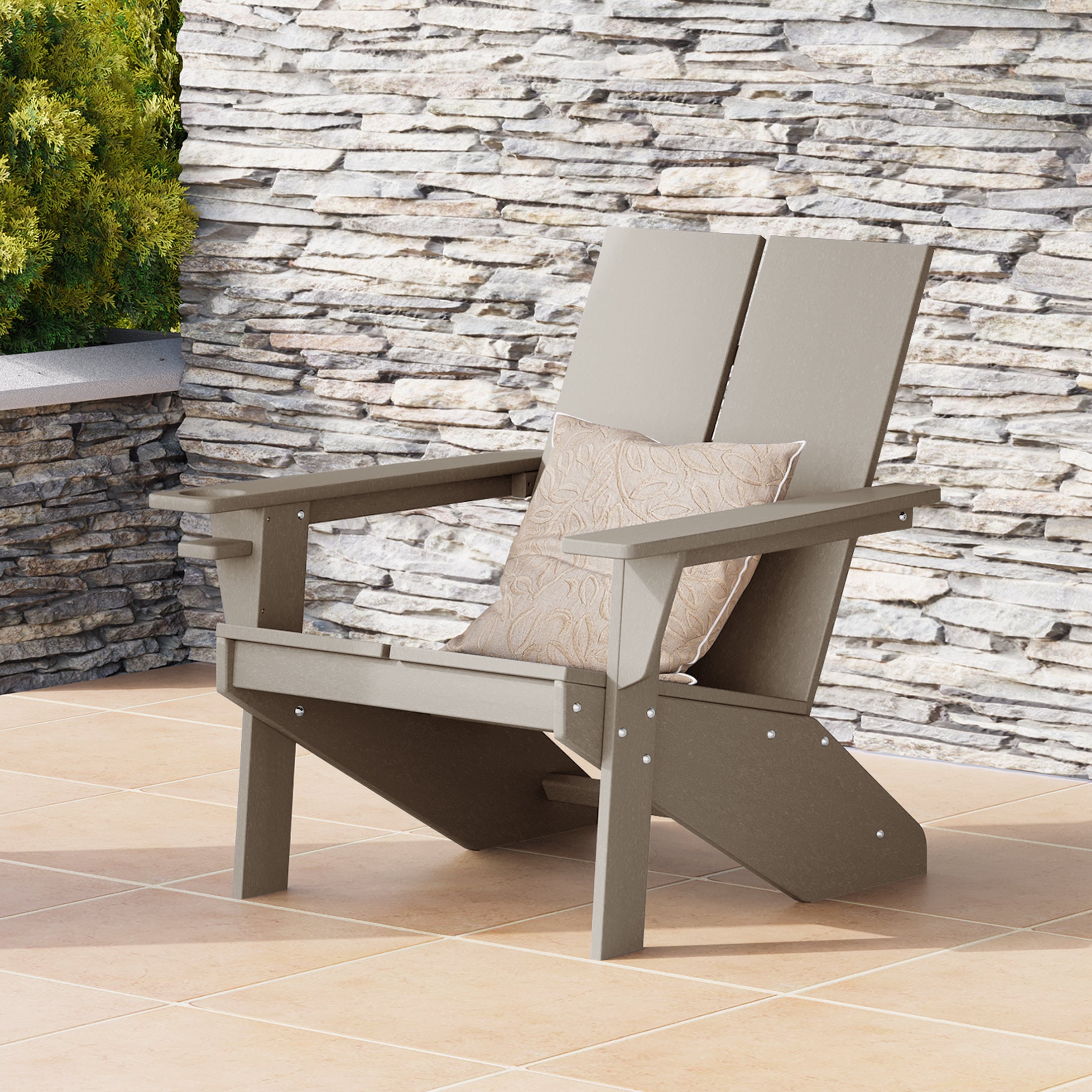 Riviera Outdoor HDPE Modern Adirondack Chair with Cup Holder