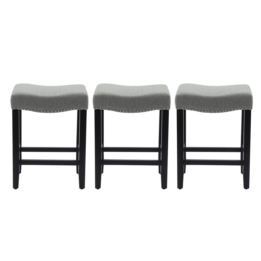 Lenox 24" Upholstered Saddle Seat Black Counter Stool (Set of 3)