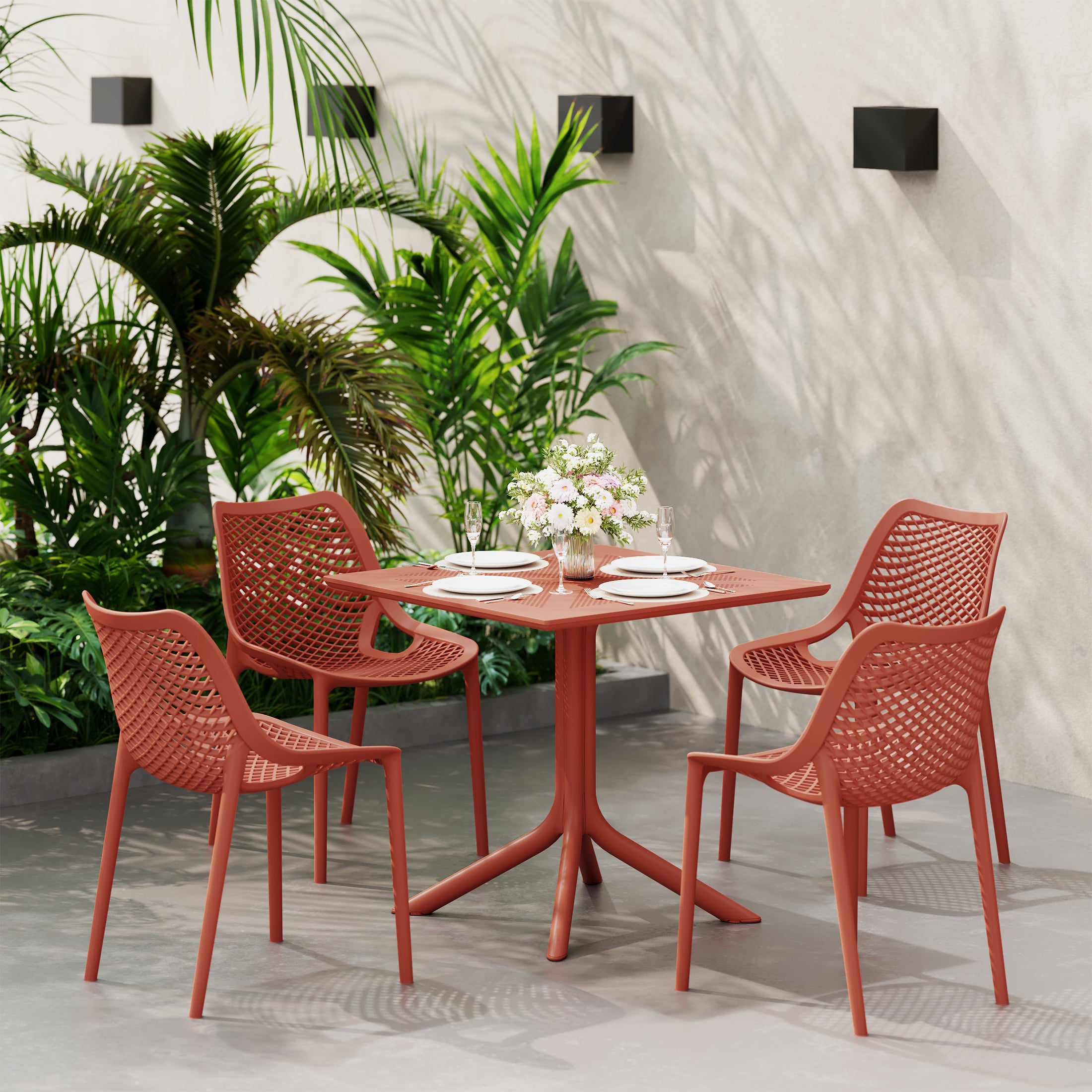 Playa 31.5" Square Plastic Outdoor Patio Dining Table for 4
