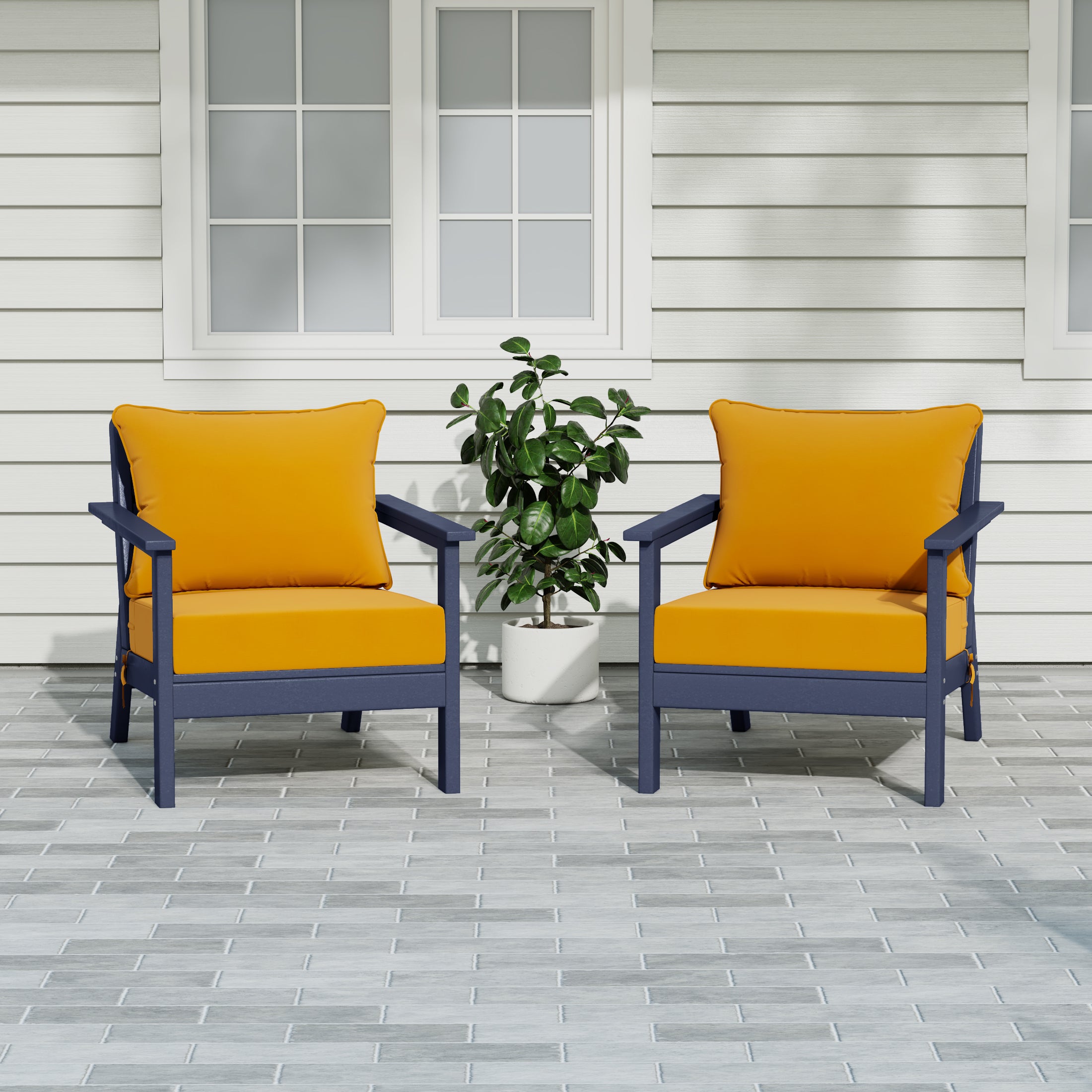 Avalon Outdoor Modern HDPE Patio Club Chairs with Deep Seat Cushions (Set of 2)