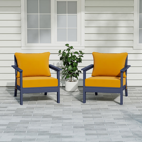 Avalon Outdoor Modern HDPE Patio Club Chairs with Deep Seat Cushions (Set of 2)