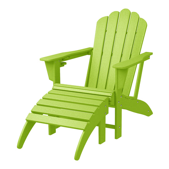 Highland 2-Piece Outdoor Patio HDPE Adirondack Chair With Ottoman and Cup Holder Set