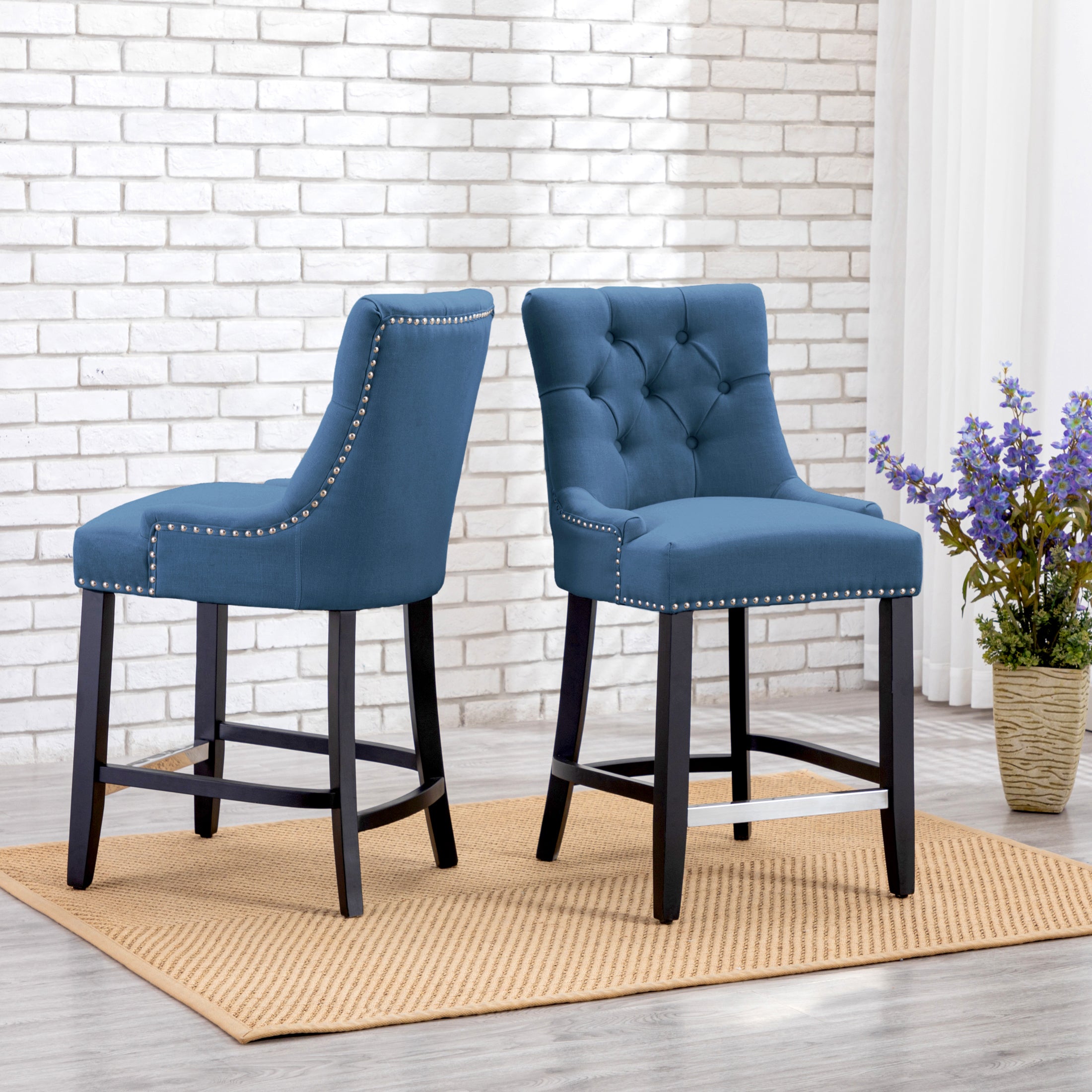 Hayes 24" Upholstered Wood Bar Stool with Tufted Back (Set of 2)