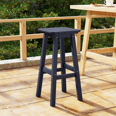 Malibu 29 inch square backless bar stool in Navy Blue styled outdoors