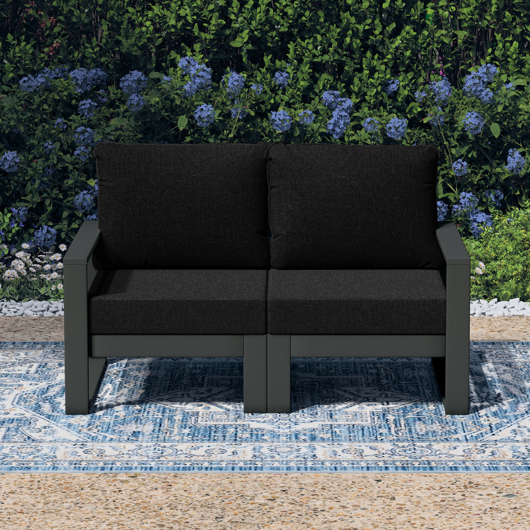 Montara Outdoor HDPE All-Weather Modern Patio Loveseat with Waterproof Cushions