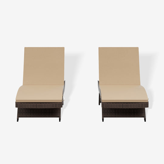 Somerset Brown Rattan Wicker Outdoor Patio Chaise Lounge with Cushion (Set of 2)