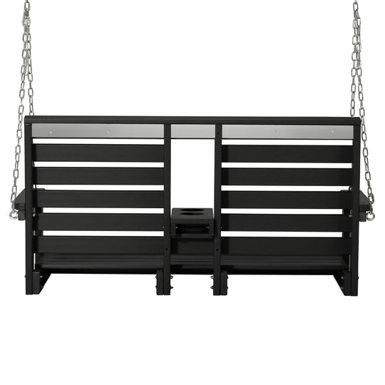 St Charles Outdoor HDPE 54" Front Hanging Porch Swing Bench With Cupholders