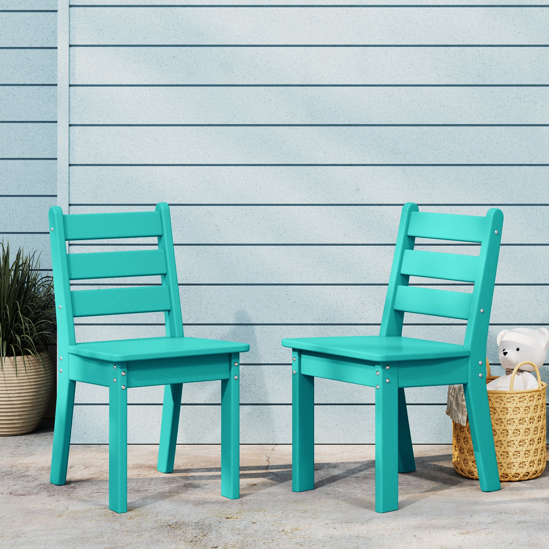 Treehouse Outdoor HDPE Kids Plastic Toddler Dining Chair (Set of Two)