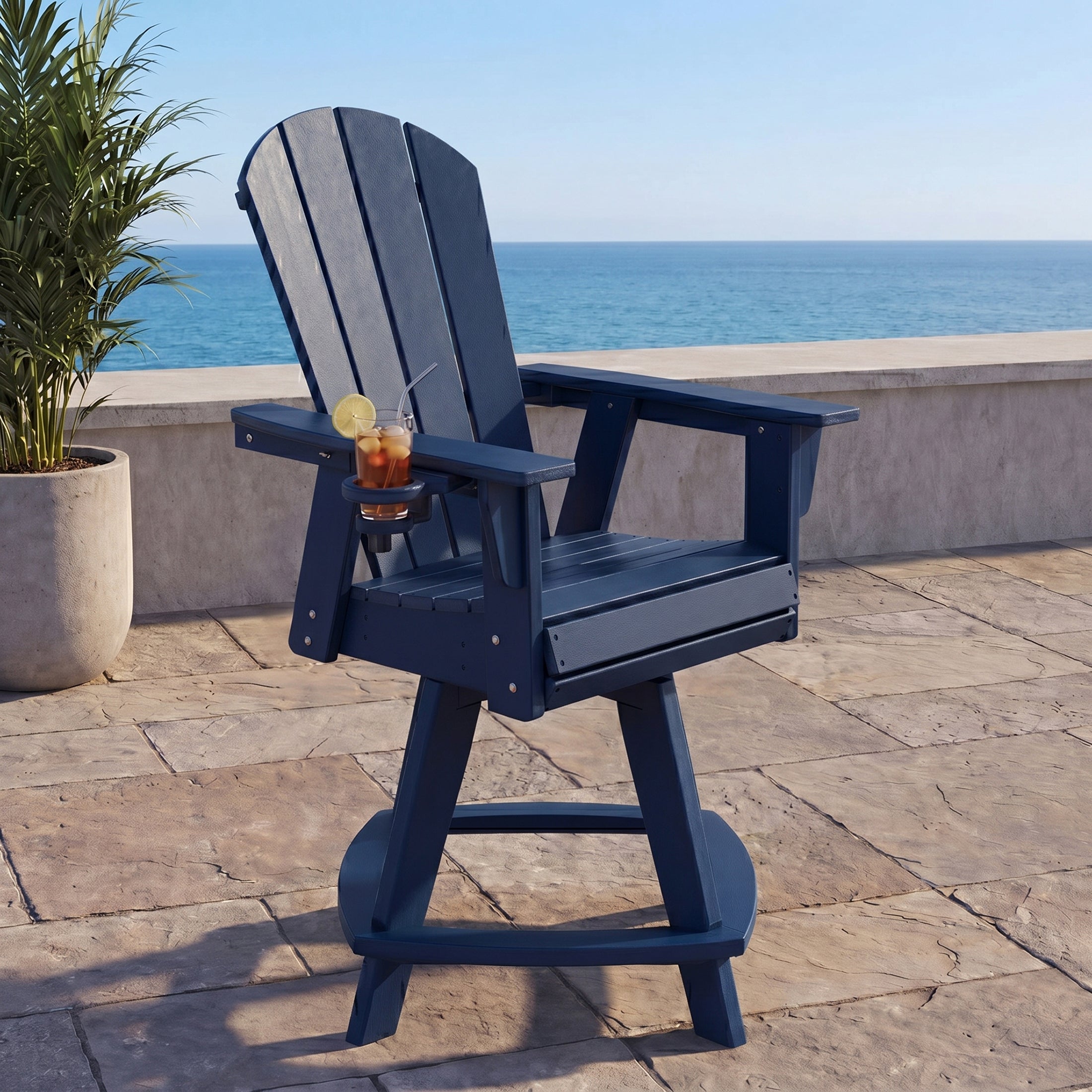 Malibu Outdoor HDPE Adirondack Swivel Counter Height Bar Chair With Cup Holder
