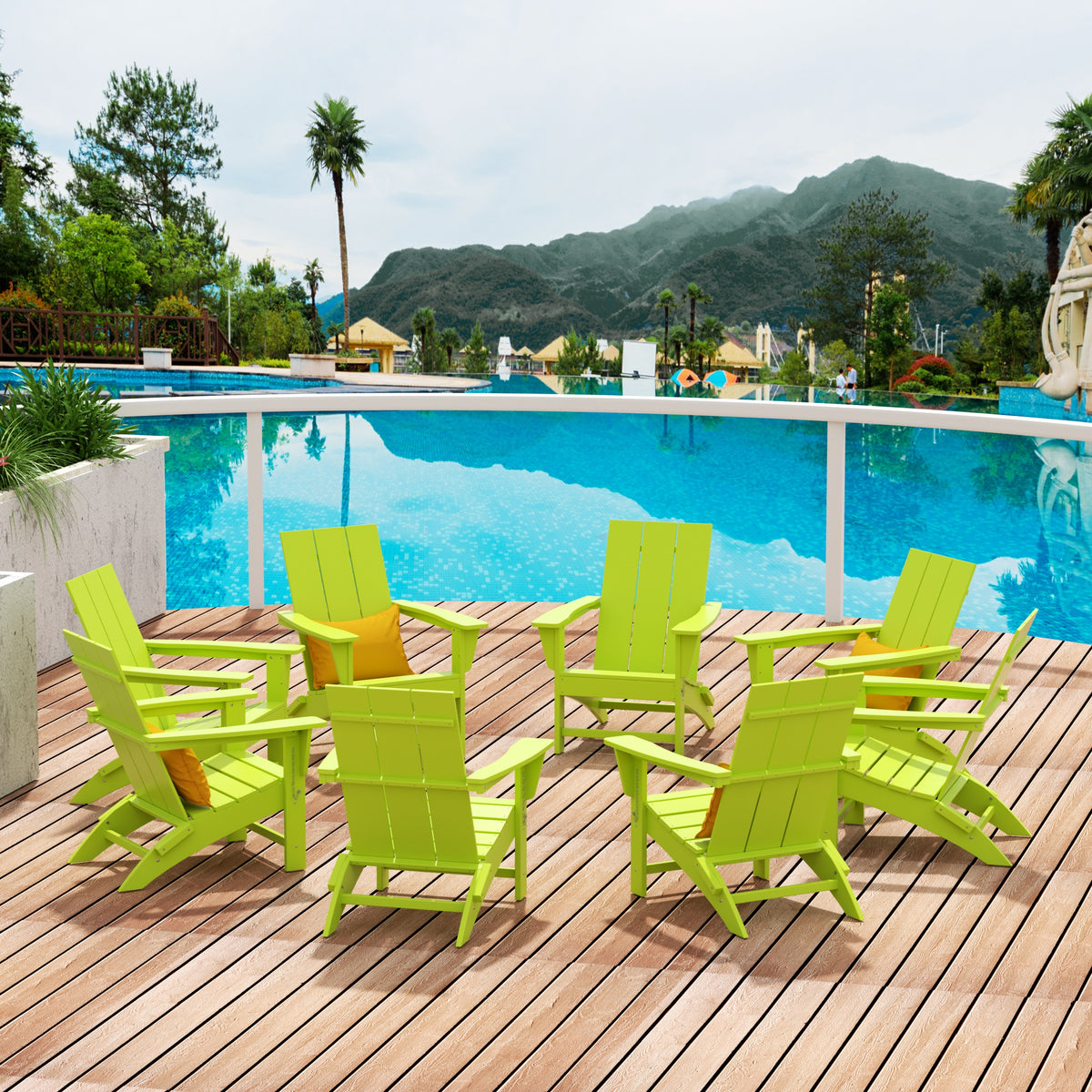 Ashore modern Adirondack dining chair in Lime styled outdoors