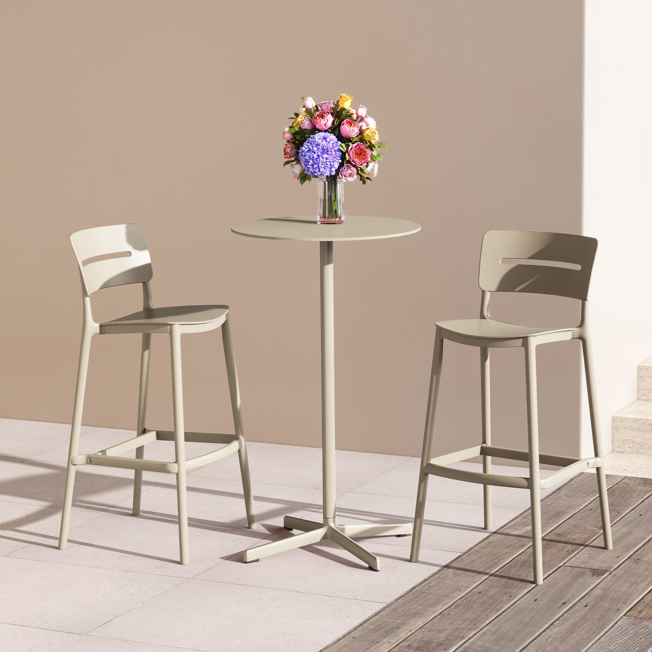 Playa Stackable Polypropylene Resin Plastic Outdoor Patio Bar Stools (Set of 2)