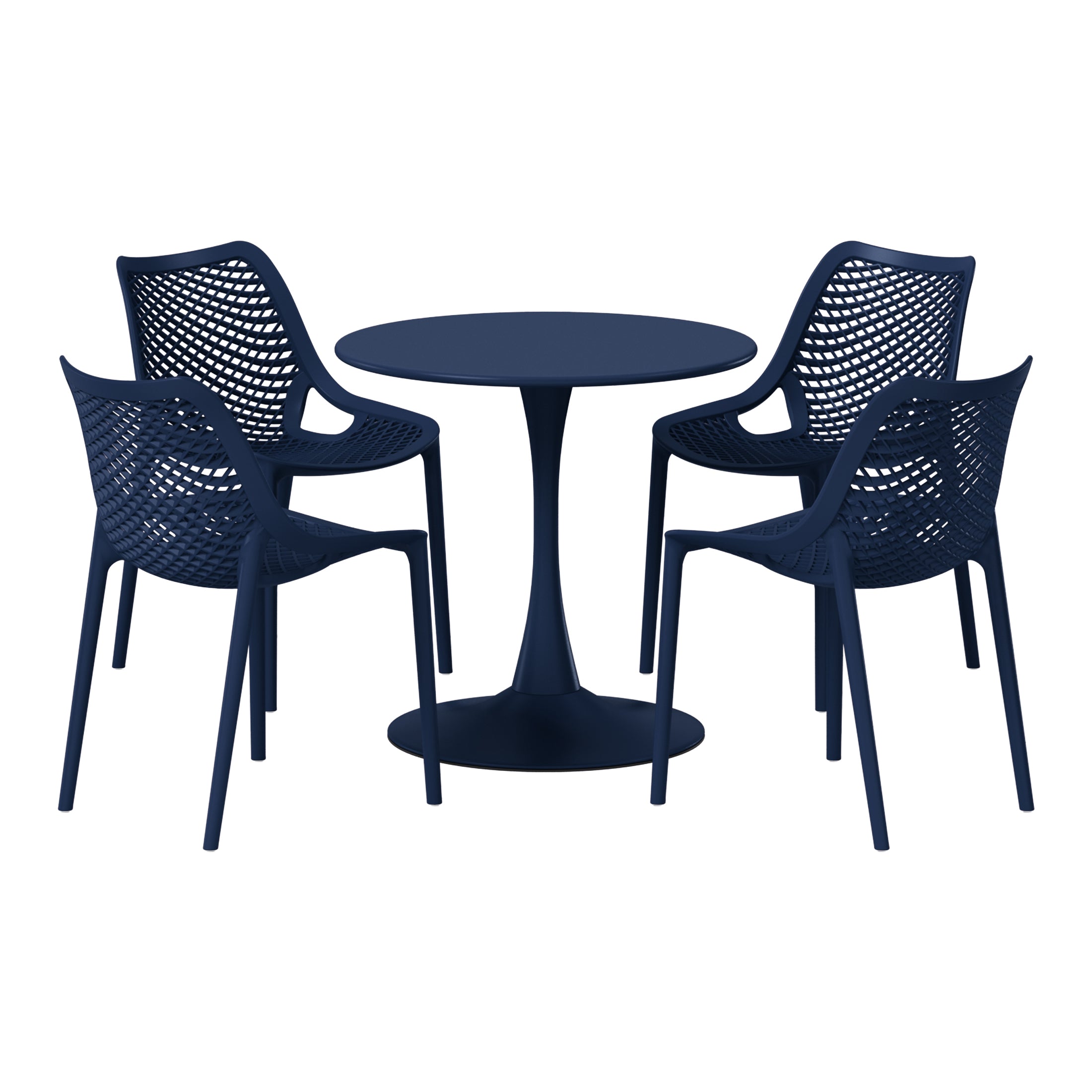 Playa 5-Piece Outdoor Indoor Round Metal Dining Table Set And Stackable Resin Patio Dining Side Chairs