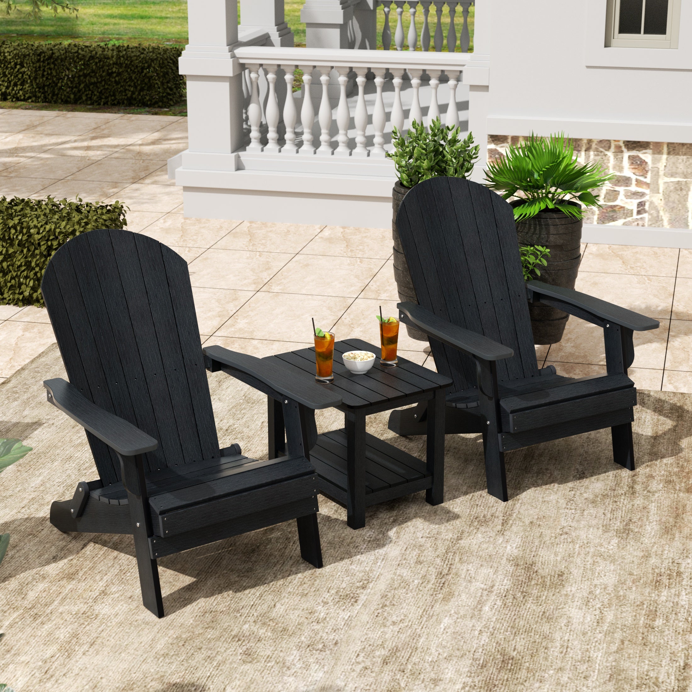 Tuscany 3PC Outdoor Adirondack Seashell Chair Set With Side Table