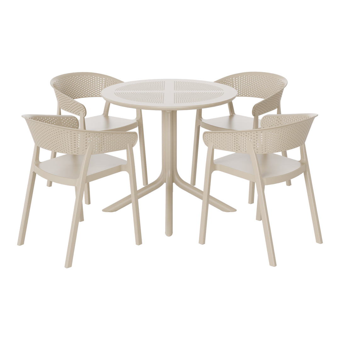 Playa 5-Piece Modern Patio Round Dining Table Set with Stackable Patio Dining Chairs