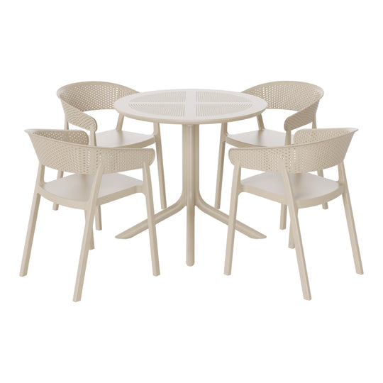 Playa 5-Piece Modern Patio Round Dining Table Set with Stackable Patio Dining Chairs