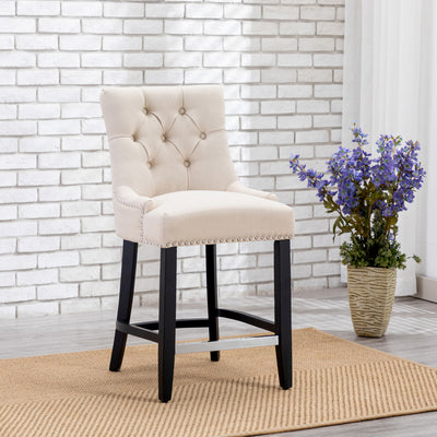 Hayes 24" Upholstered Tufted Wood Counter Stool, Black