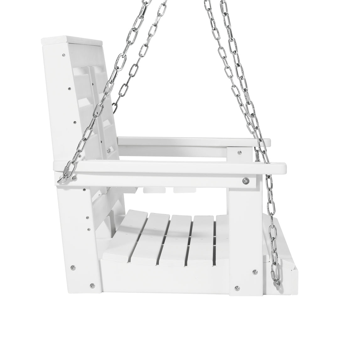 St Charles Outdoor HDPE 54" Front Hanging Porch Swing Bench With Cupholders