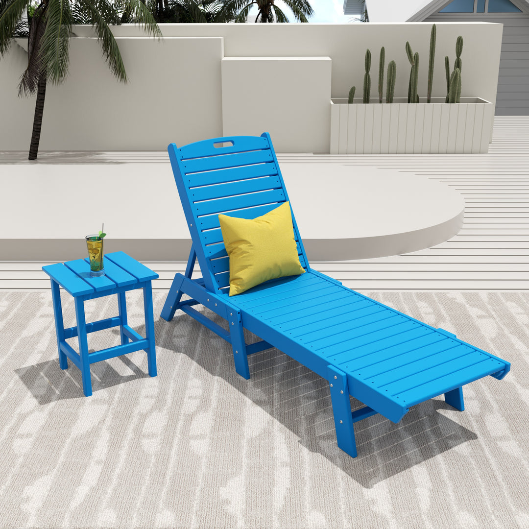 Malibu 2-Piece Poly Reclining Outdoor Patio Chaise Lounge Chair with Side Table Set