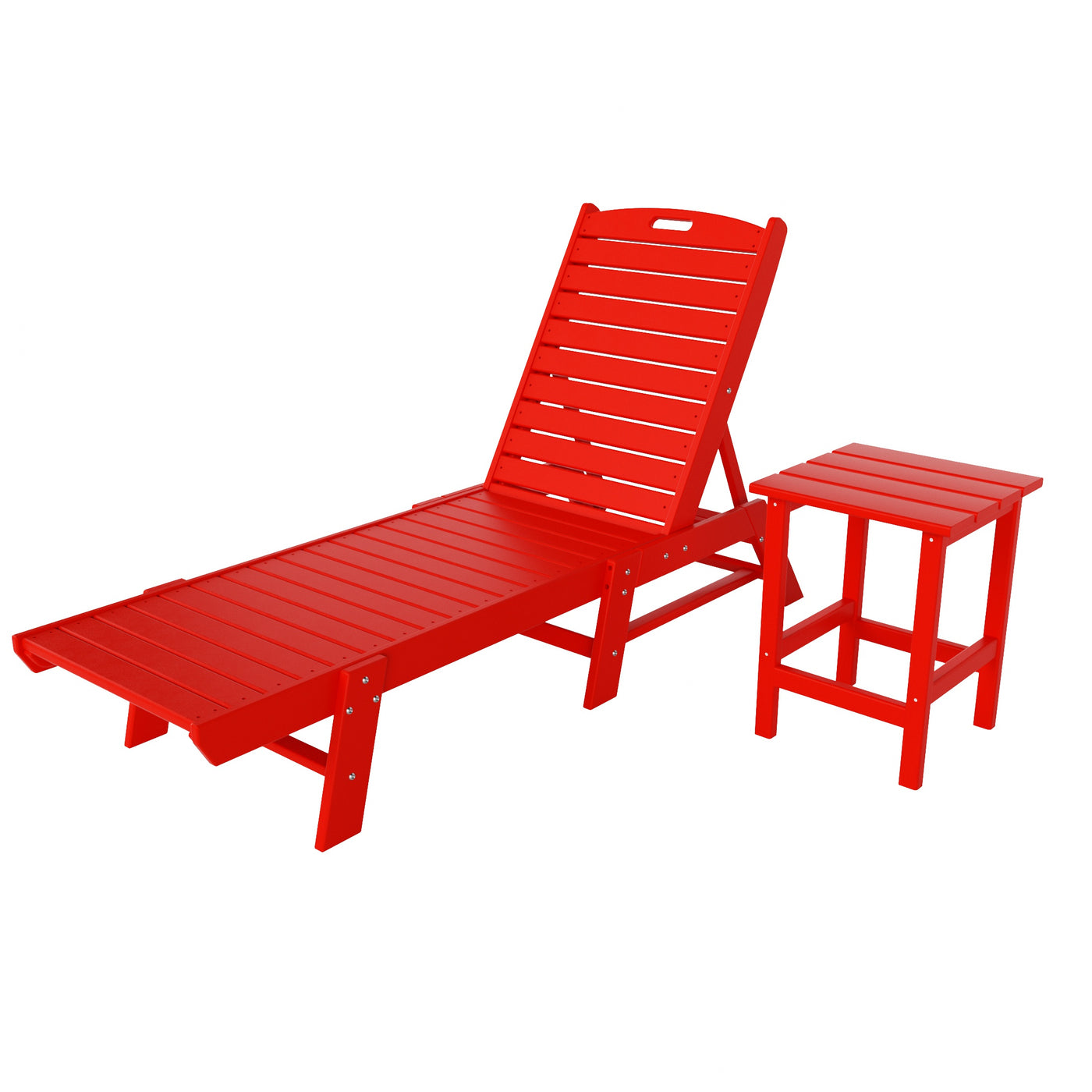 Malibu 2-Piece Poly Reclining Outdoor Patio Chaise Lounge Chair with Side Table Set