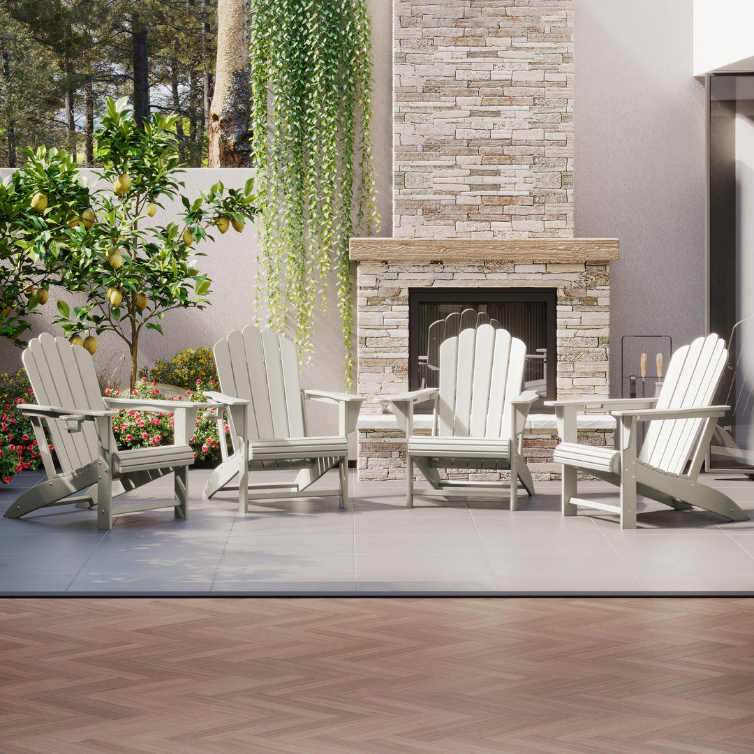 Highland Outdoor Patio HDPE Adirondack Chairs With Cup Holders (Set of 4)