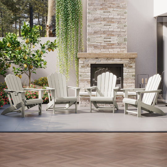 Highland Outdoor Patio HDPE Adirondack Chairs With Cup Holders (Set of 4)