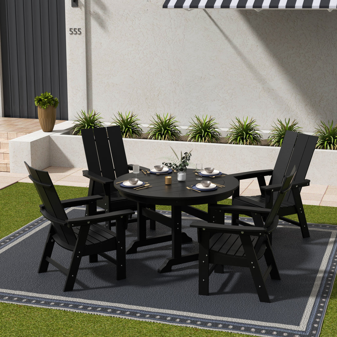 Ashore 5 Piece Outdoor Patio Round Dining Table and Modern Armchair Set