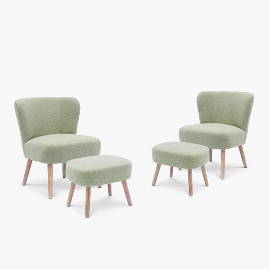 Genevieve 4-Piece Set Mid-Century Boucle Accent Chairs with Ottoman Foot Stools