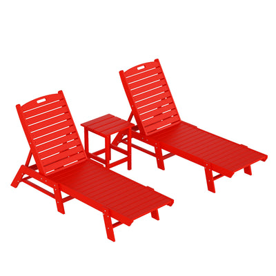 Malibu 3-Piece Poly Reclining Outdoor Patio Chaise Lounge Chair with Side Table Set