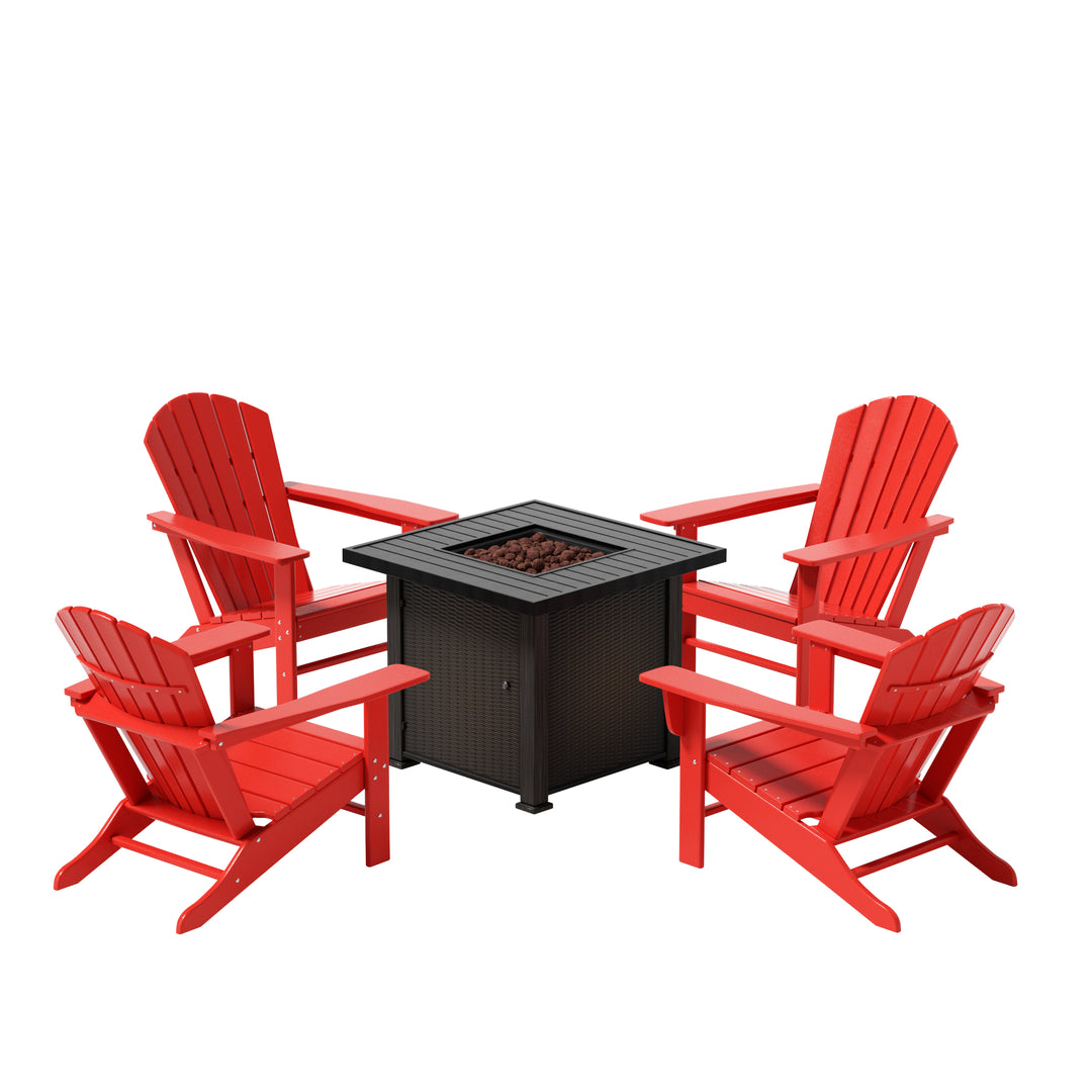 Dylan Outdoor Patio Adirondack Chair With Square Fire Pit Table Sets