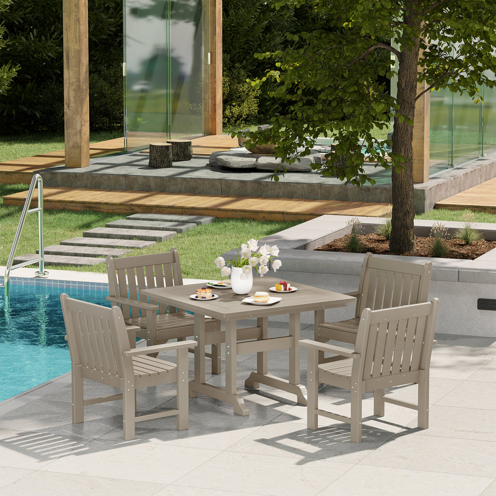 Malibu 5-Piece HDPE Outdoor Patio Chair and Square Table Dining Set
