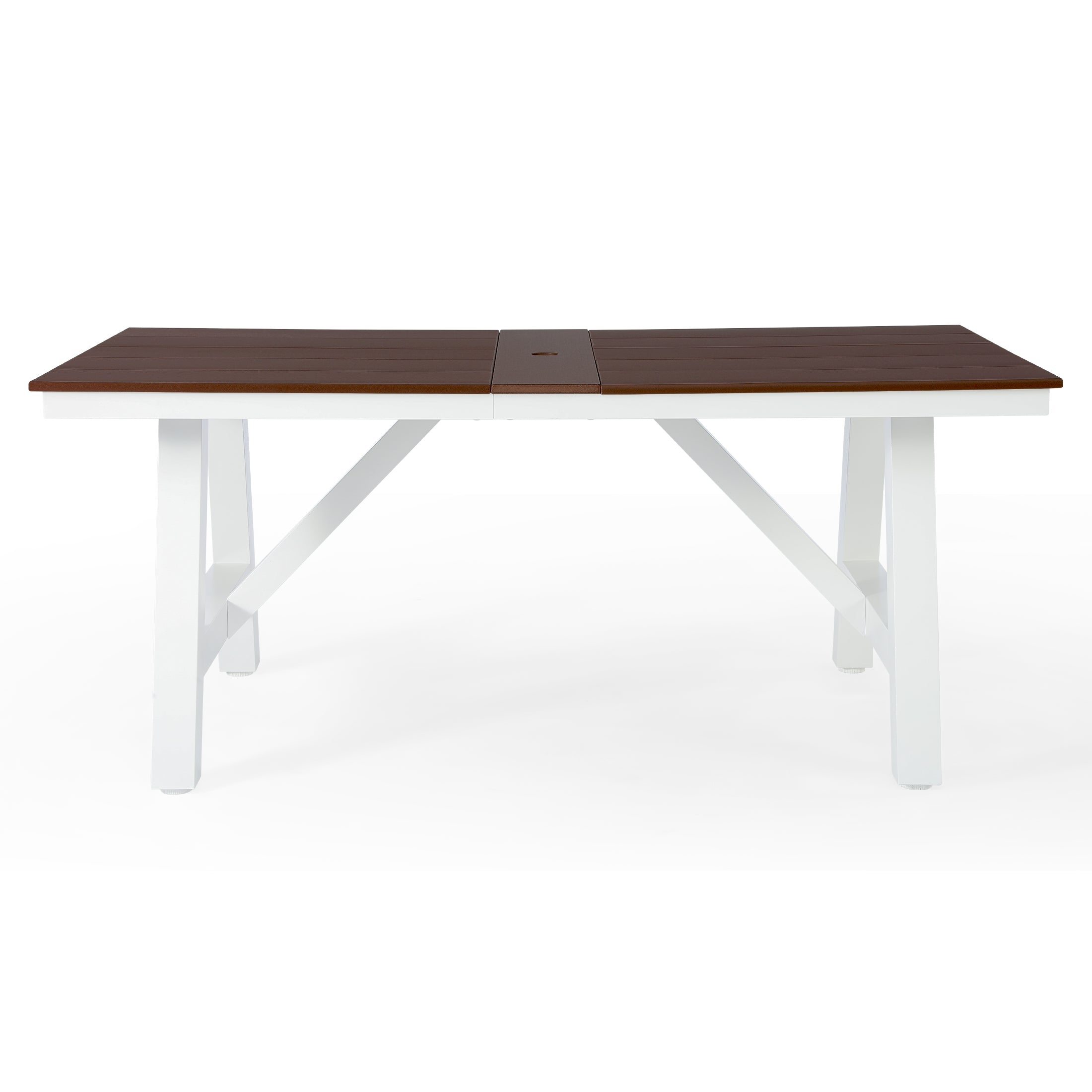 Cape May 72" HDPE Rectangle Outdoor Patio Dining Table With Umbrella Hole and Metal Frame