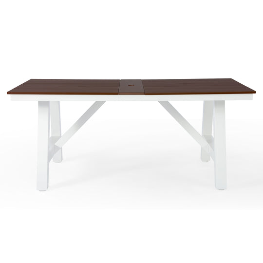 Cape May 72" HDPE Rectangle Outdoor Patio Dining Table With Umbrella Hole and Metal Frame