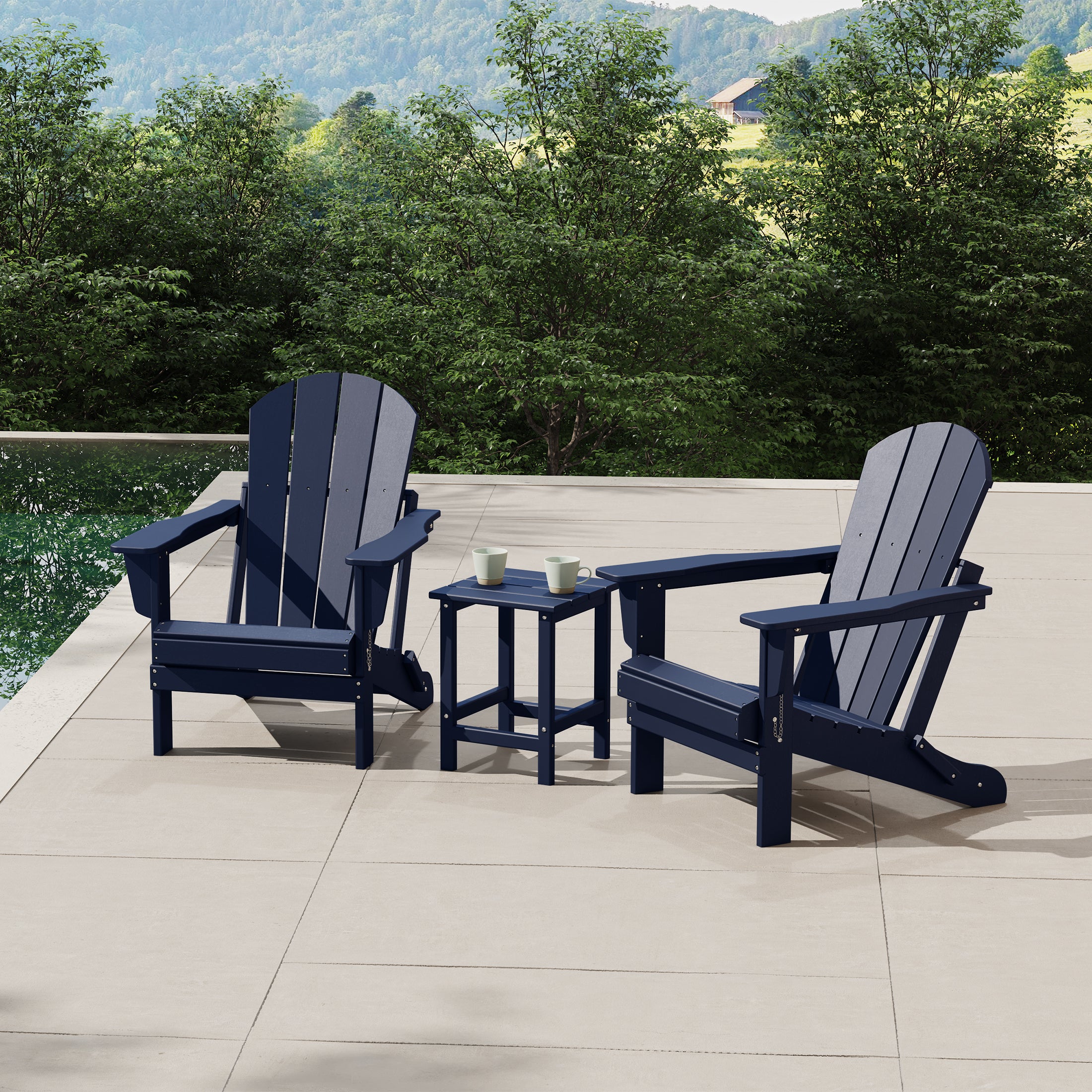 Malibu 3-Piece set Outdoor / Patio Poly Adirondack chair set with a side table ( 2 seater )