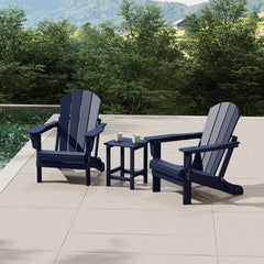 Malibu Adirondack chair set with side table in Navy Blue styled outdoors