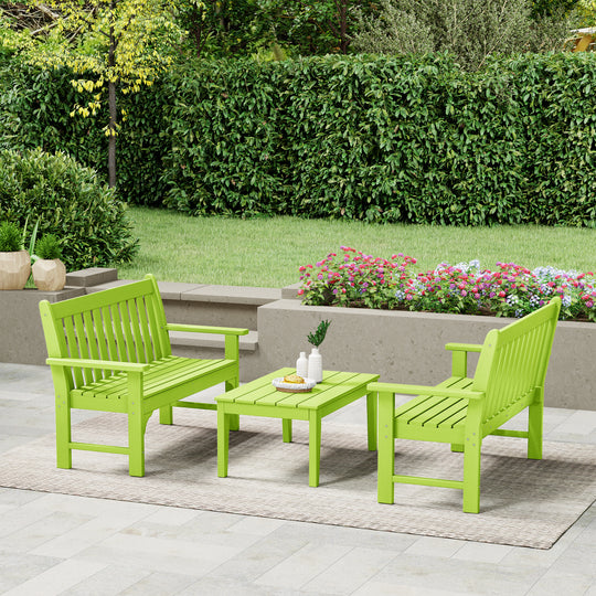 Malibu 3-Piece HDPE Outdoor Patio Furniture Couch and Coffee Table Set