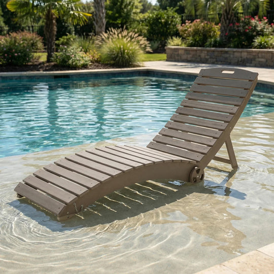 Outdoor HDPE In-Pool Patio Chaise Lounge Chair With Wheels