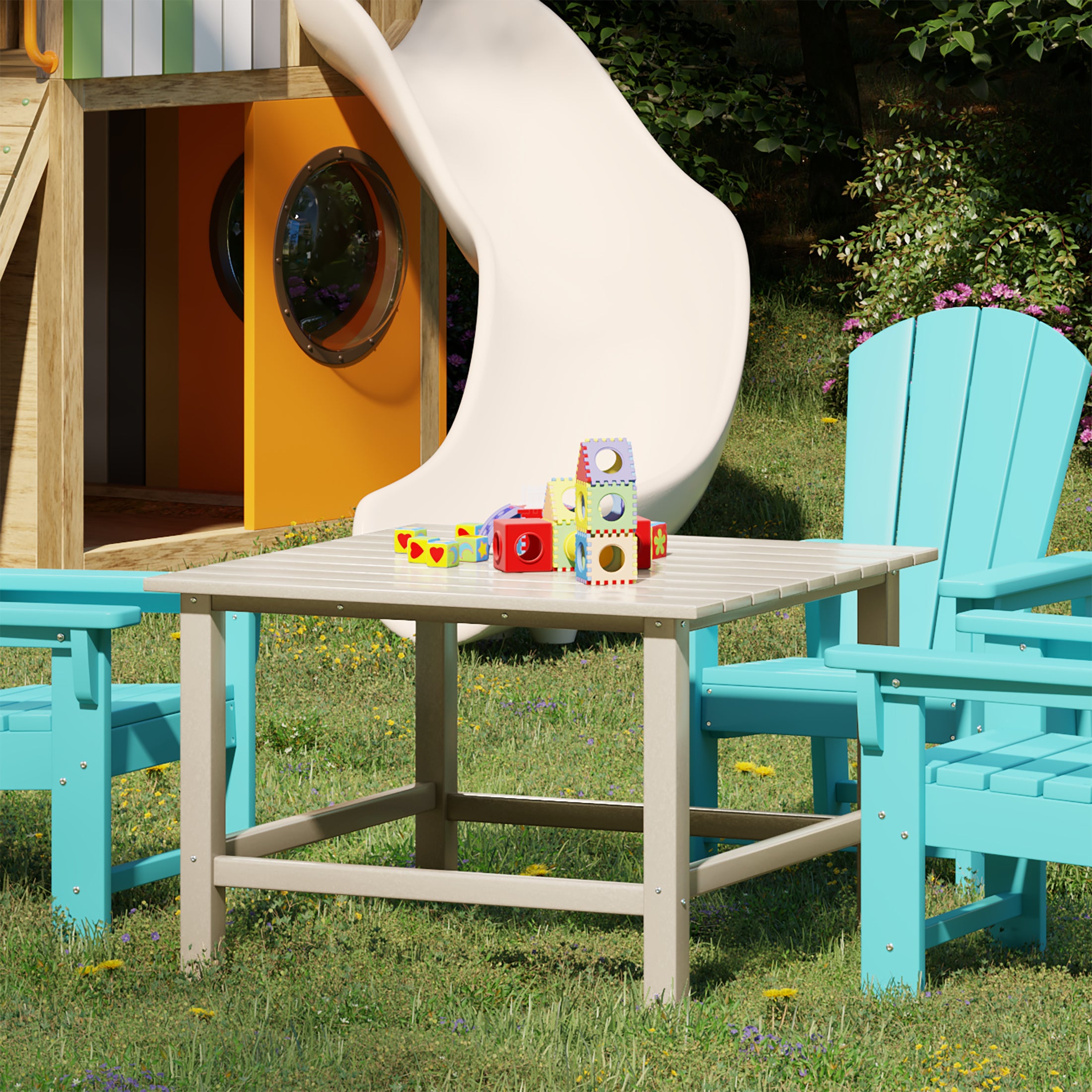 Malibu Kids Outdoor Patio Furniture HDPE 30" Wide Square Dining Table