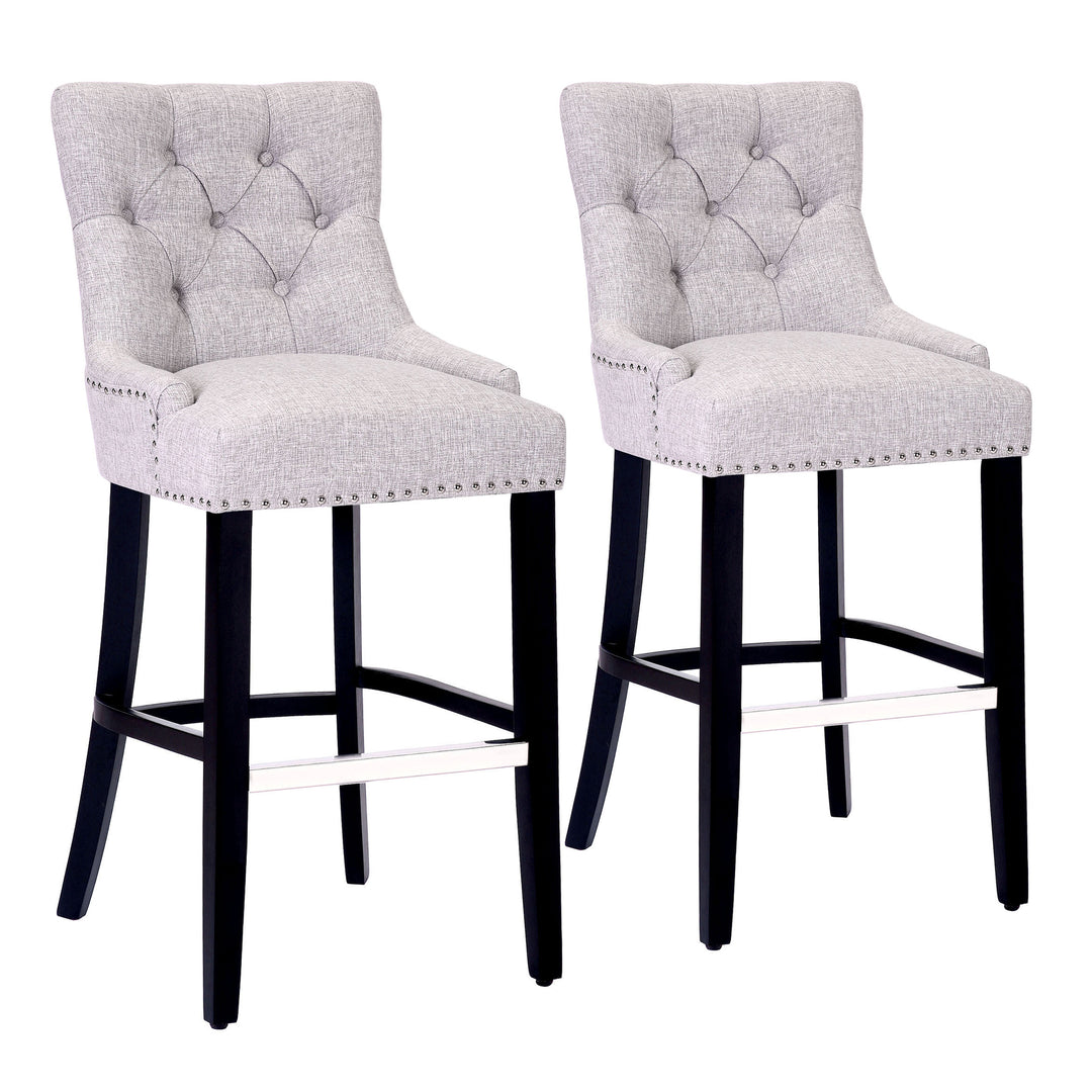 Hayes 29" Upholstered Tufted Wood Bar Stool (Set of 2), Black