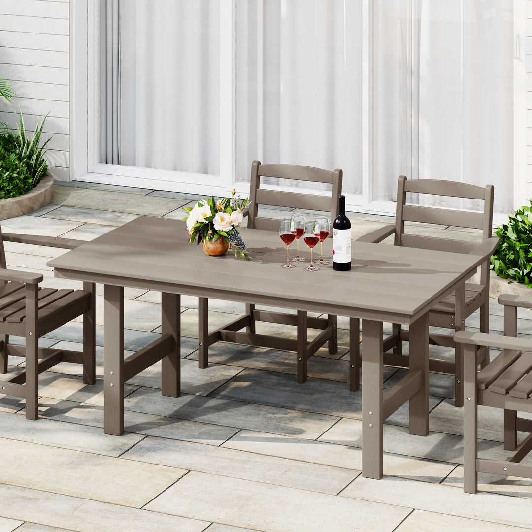 Ashore Outdoor Modern HDPE 66" Wide Rectangle Patio Dining Table for 6
